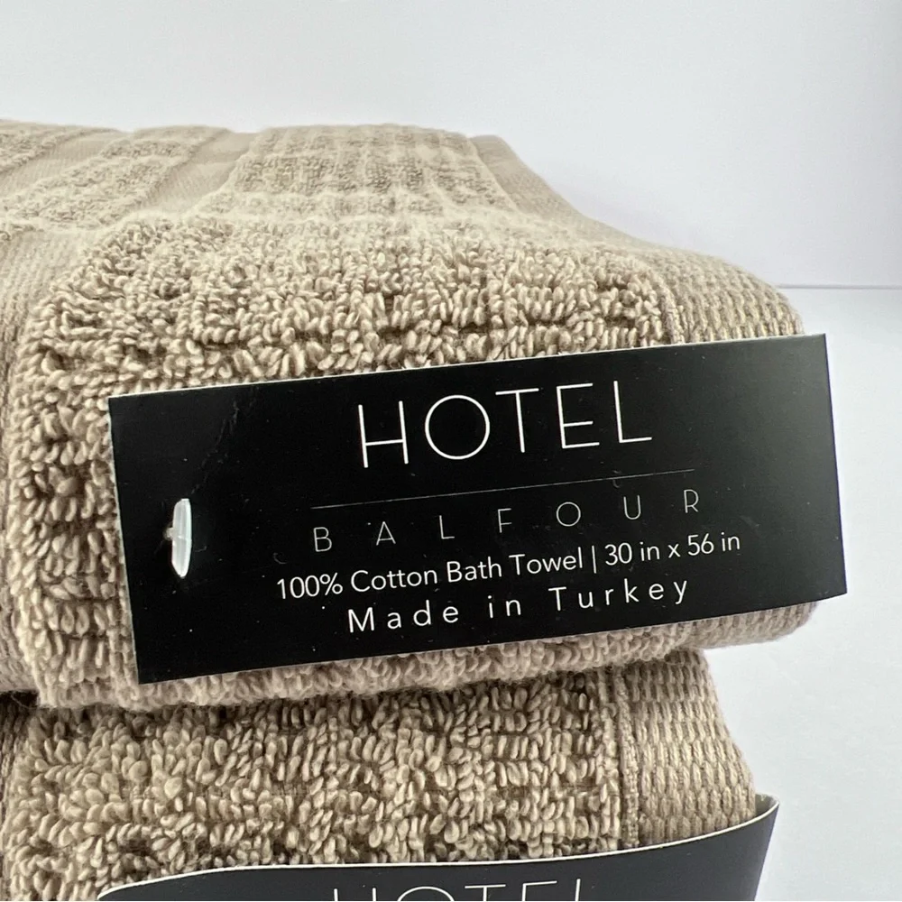 Hotel Balfour Turkish Cotton Bath Towels Brown Textured Plush Set of 2 NEW